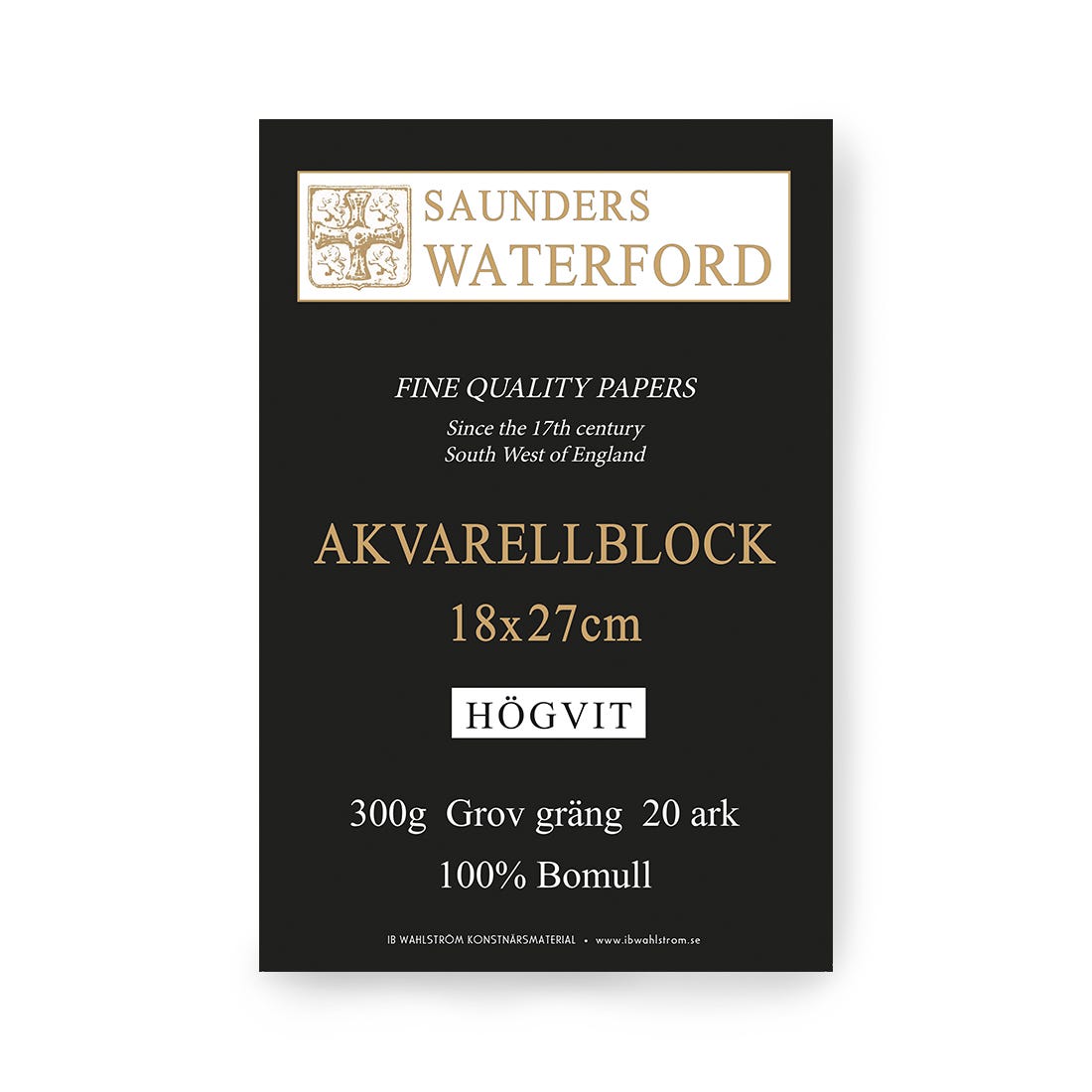 Saunders Waterford akvarellblock 18x27cm grov högvit 300g 20ark