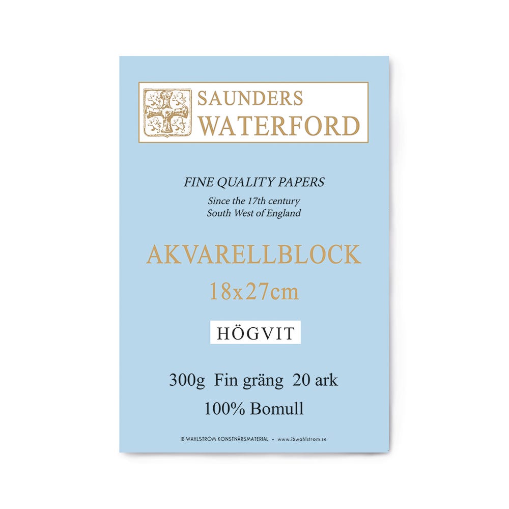 Saunders Waterford akvarellblock 18x27cm fin högvit 300g 20ark