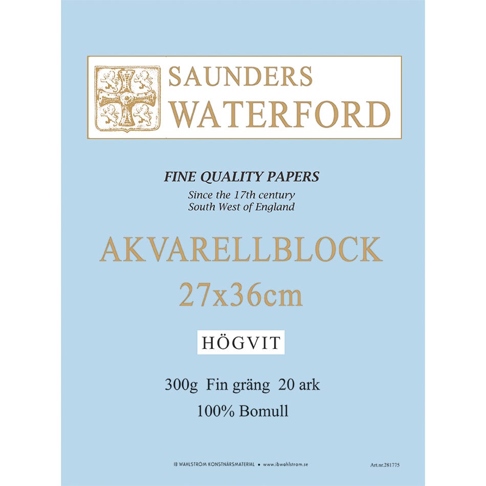 Saunders Waterford akvarellblock 27x36cm Fin Högvit 300g 20ark
