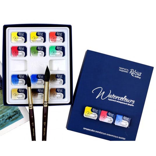 Rosa Gallery akvarell 12set plastpalett i kartong