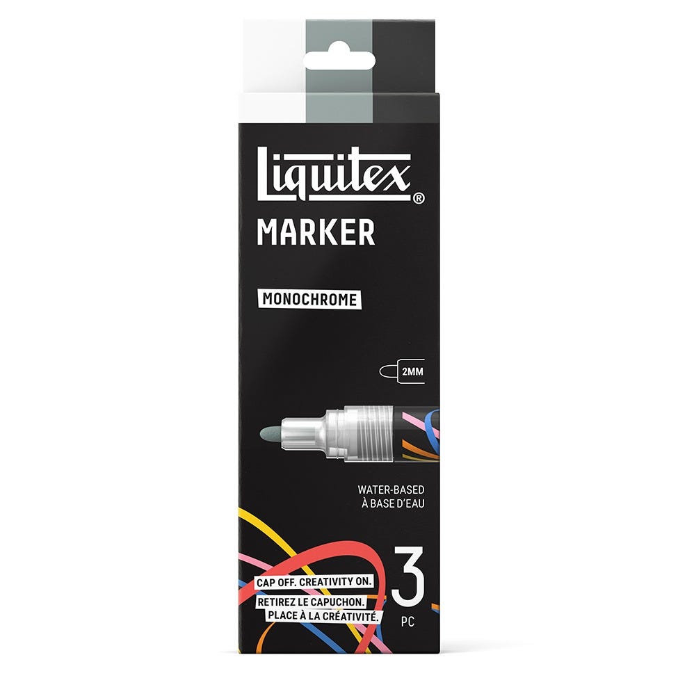 Akrylmarker Liquitex Monochrome 3set 2mm black/grey/white