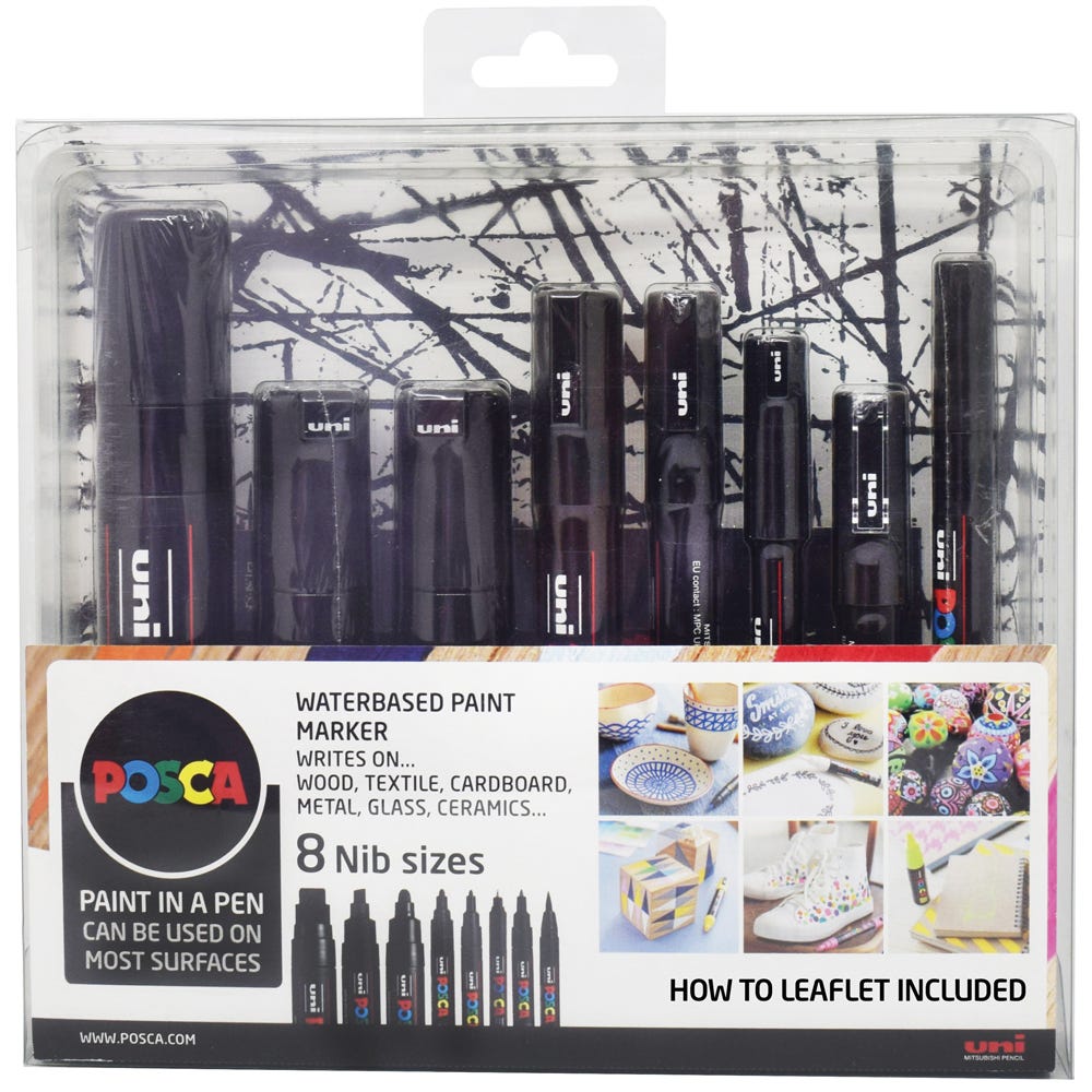 POSCA markers Black 8-set olika storlekar