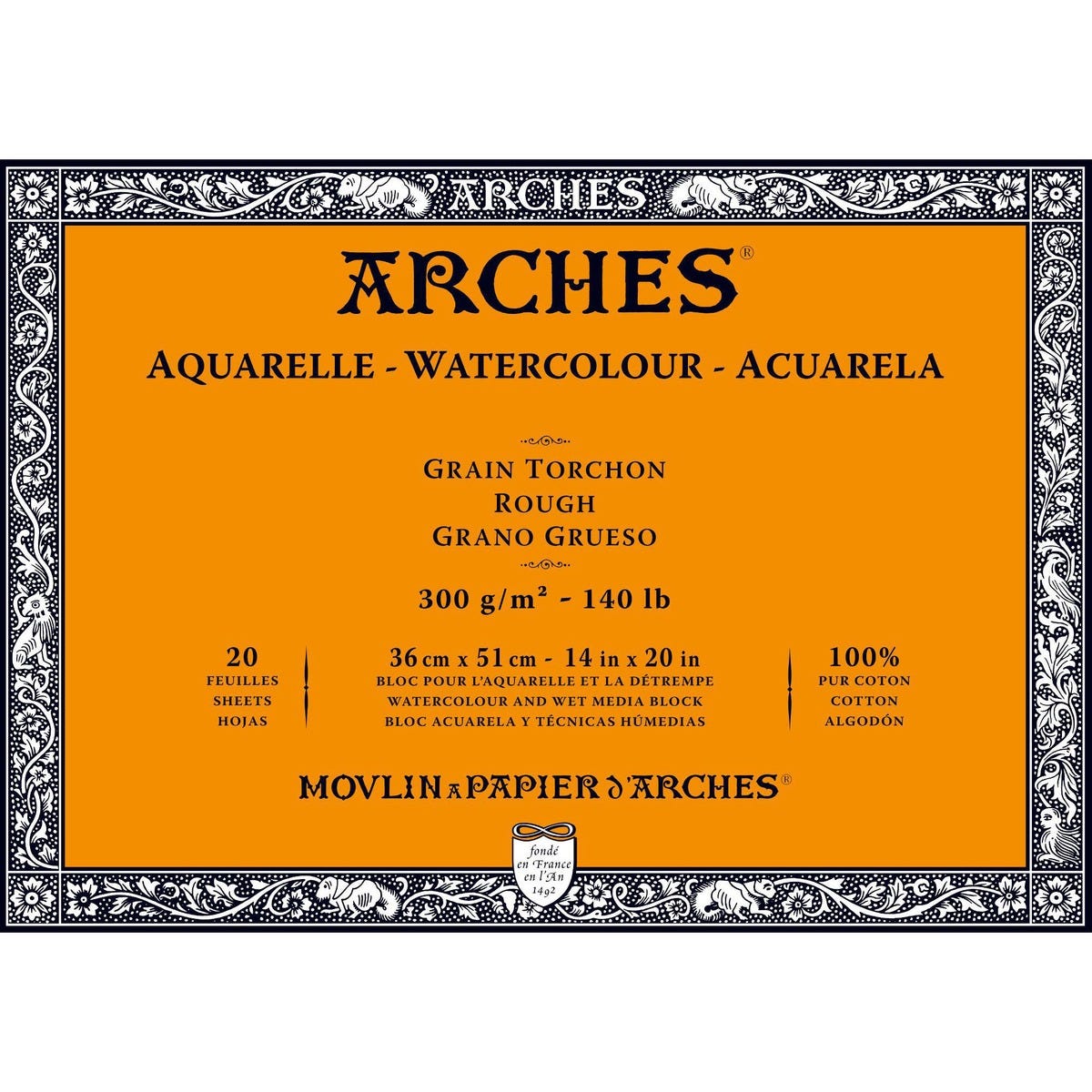 Arches akvarellblock 300g 36x51 Grov 20ark