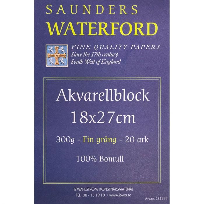 Saunders Waterford akvarellblock 18x27cm Fin 300g 20ark