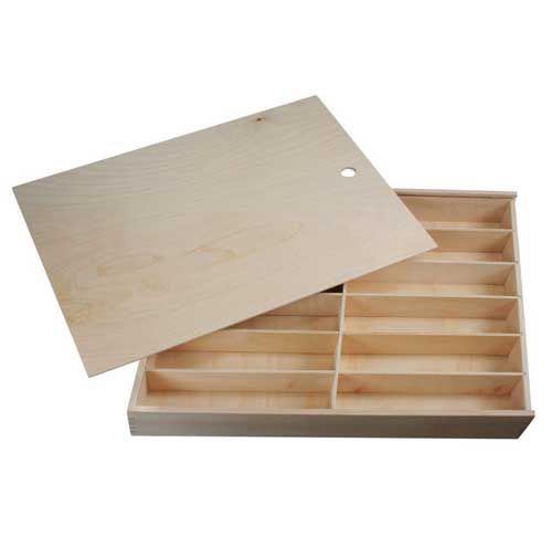 Trälåda för pennor tom, 12 fack