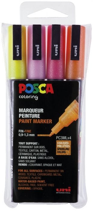 POSCA marker 3M 4-set glitter varma kulörer